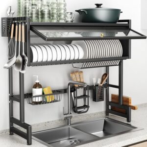 🔥Last Day promotion🔥Over The Sink Dish Drainer Drying Rack 3 Tiers with Cover