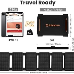 40W Foldable Solar Panel Charger, USB-C USB-A & DC Outputs