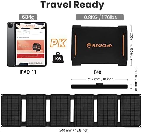 40W Foldable Solar Panel Charger, USB-C USB-A & DC Outputs