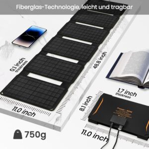 40W Foldable Solar Panel Charger, USB-C USB-A & DC Outputs